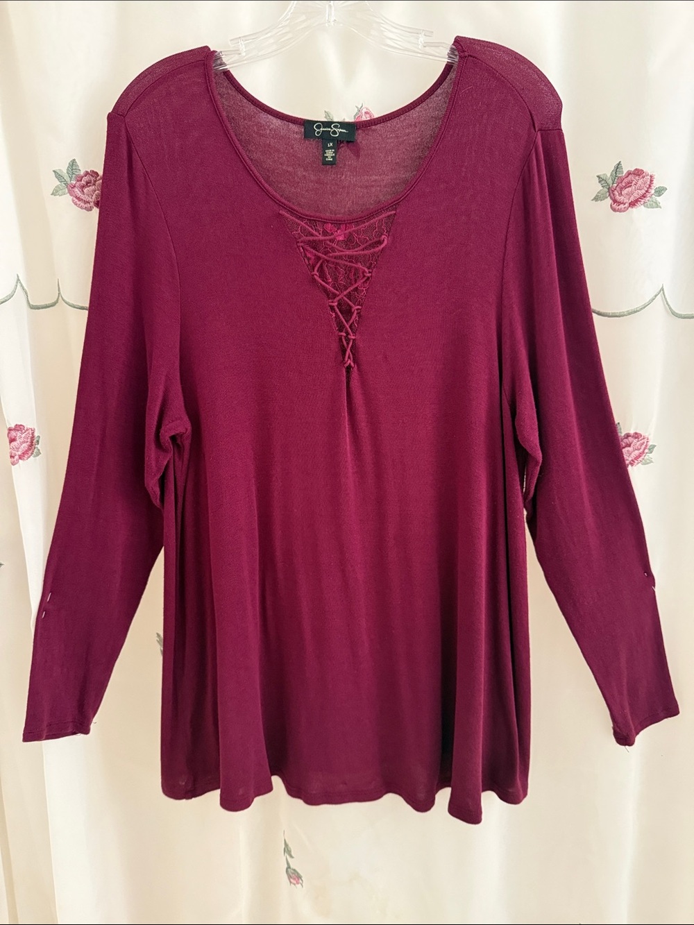 Jessica Simpson Burgundy Light-weight Lace-Up Long Sleeve Tunic